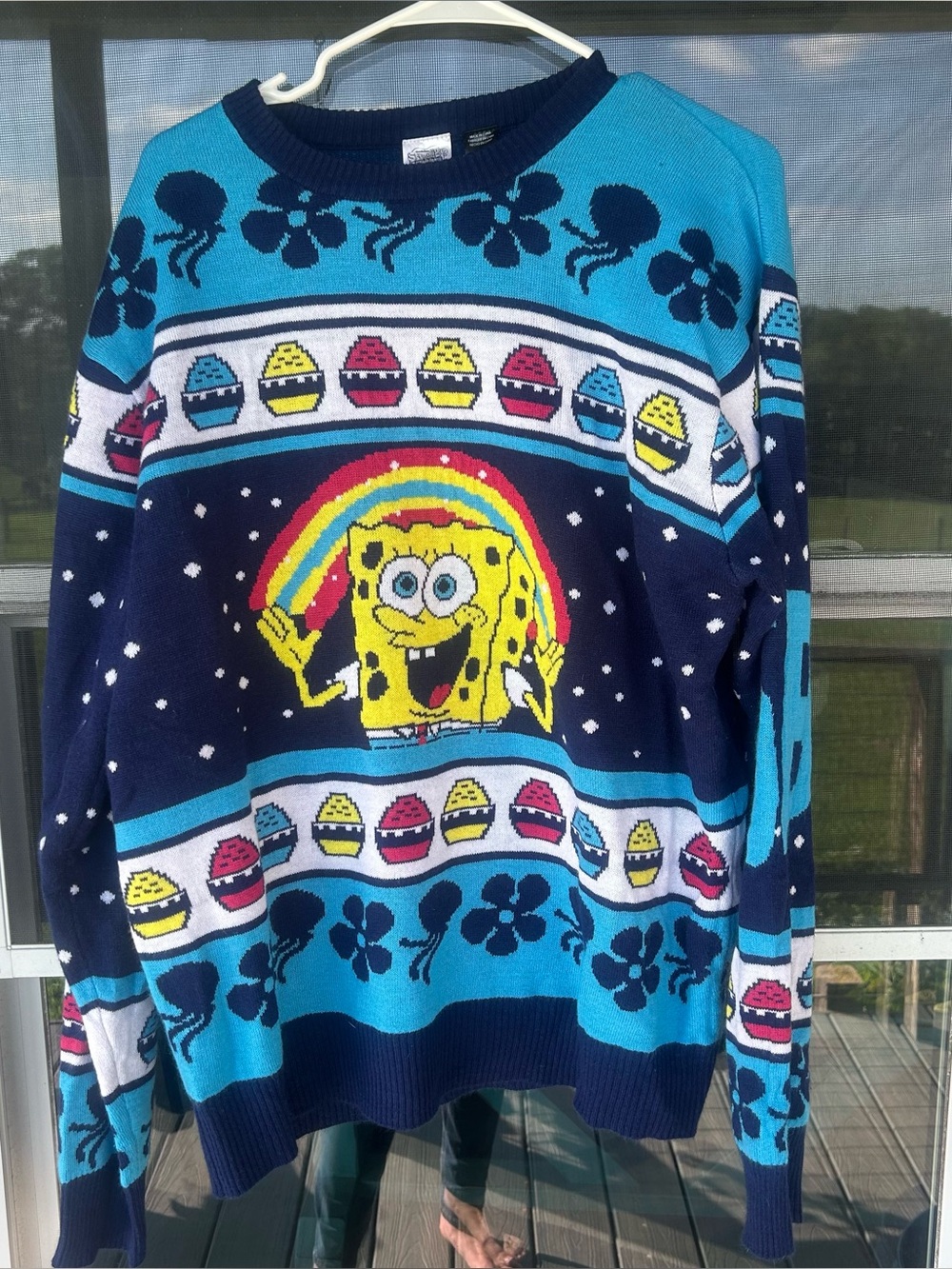 SpongeBob Squarepants Navy & Light Blue Rainbow Graphic Crewneck Sweater